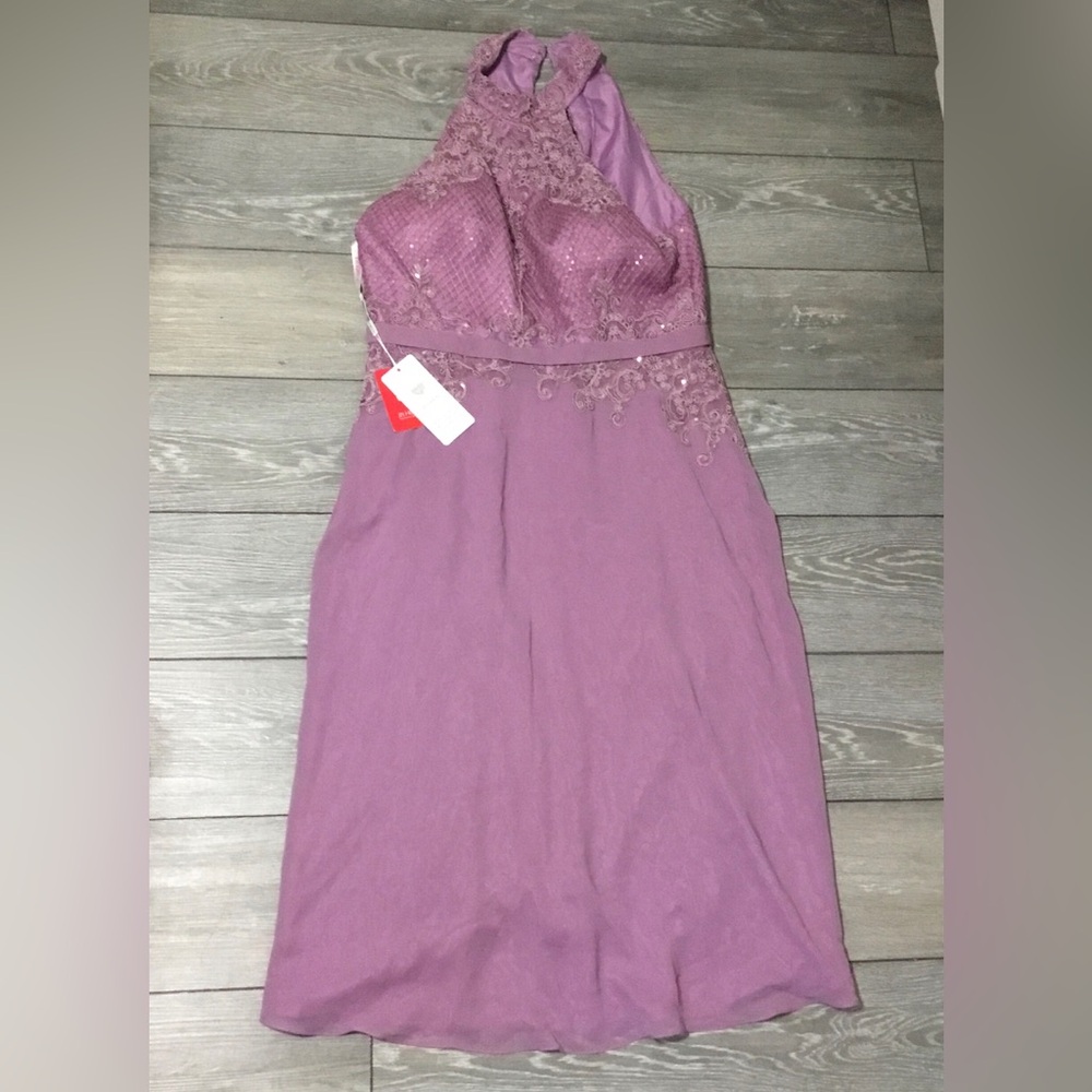 NWT JJ’s House A Line Halter Chiffon Lace Cocktail Dress Sequins Size 16W